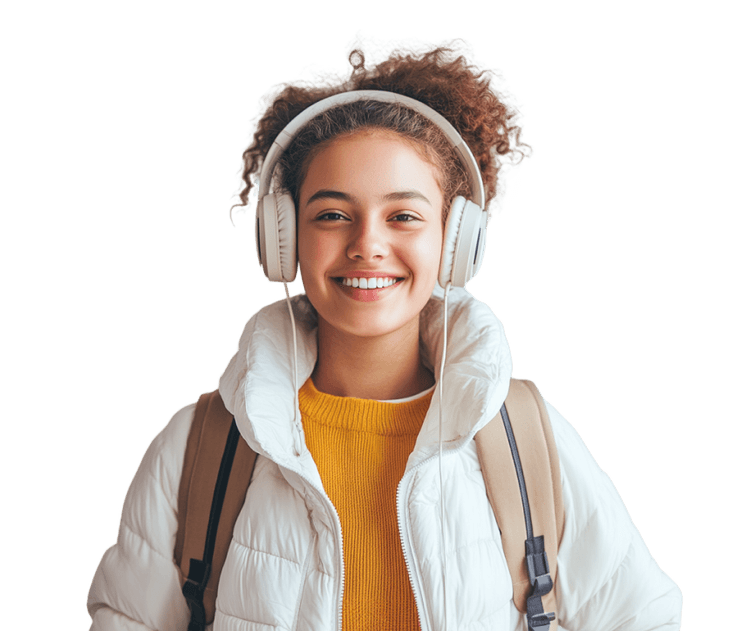 Student with yellow shirt and headphones