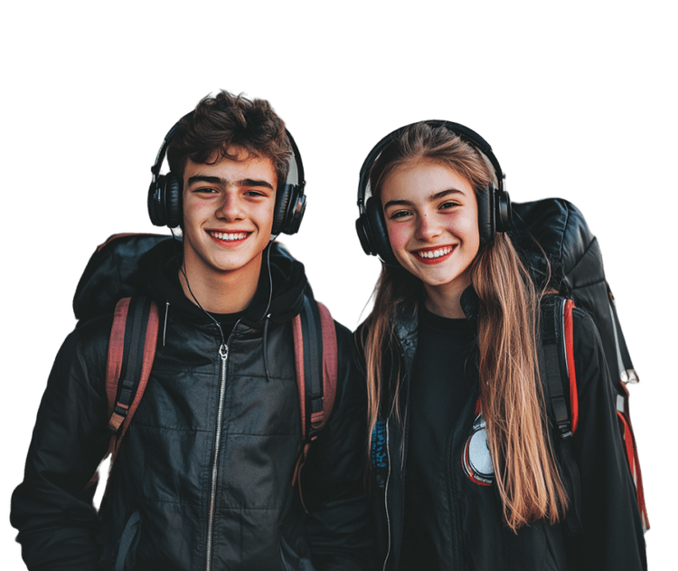 Two students with headphones